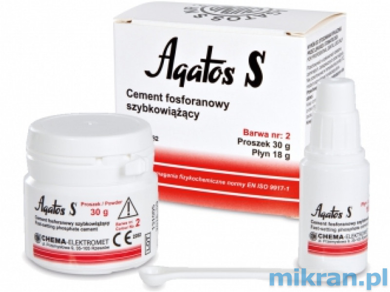 Agatos S cement szybkowiążący nr 2 30g+18g płynu